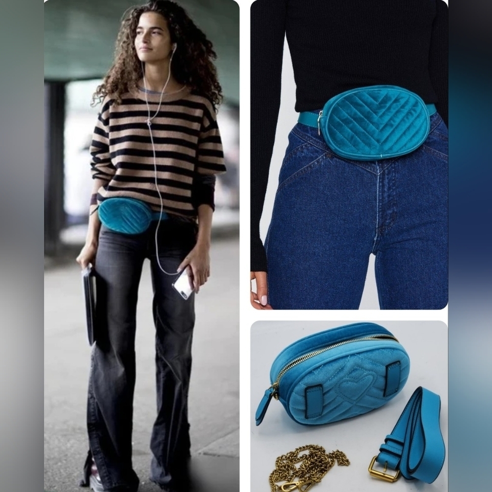Travel PU Leather Waist Adjustable Belt Bag In Velvet Teal - Picture 2 of 14